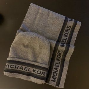 Michael Kors Gray Logo Hat and Scarf Set